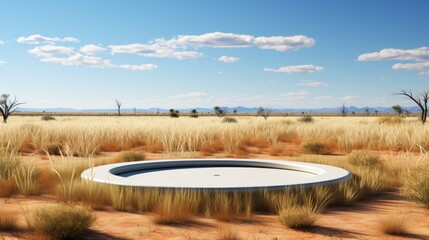 Surreal circle platform in arid landscape