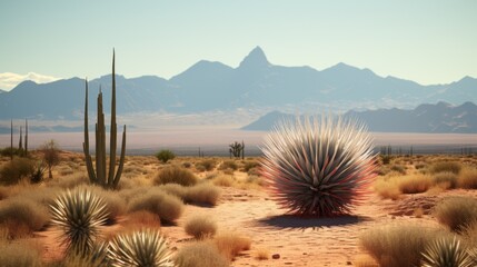 Desert landscape with diverse flora and fauna