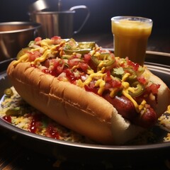 Loaded Hot Dog with Orange Juice