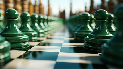 Green pawns dominate the chessboard formation