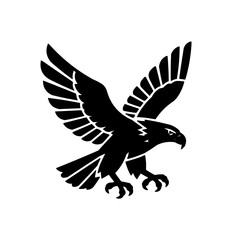 Obraz premium Black silhouette of an eagle in flight with outstretched wings 