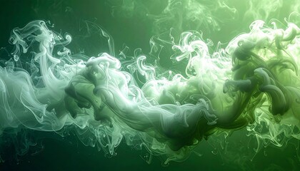 Smoke swirling in green light abstract.