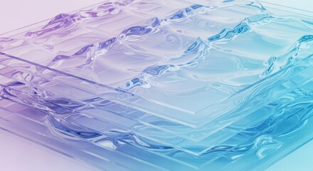 Fototapeta premium A close-up view of a transparent glass surface with wavy patterns reflecting light, creating a visually appealing illustration