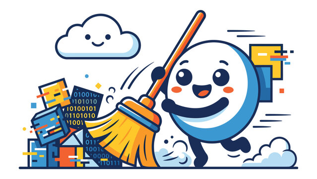 Digital Cleanup Illustration: Data Management and Cloud Storage Optimization