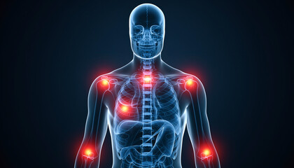 肩関節の構造と痛みを示す人体解剖イメージ