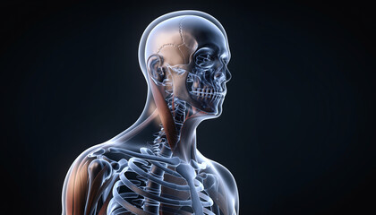 頭部から胸部までの人体骨格リアル解剖表現