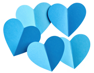 Light blue paper hearts isolated on transparent background. Valentine's day