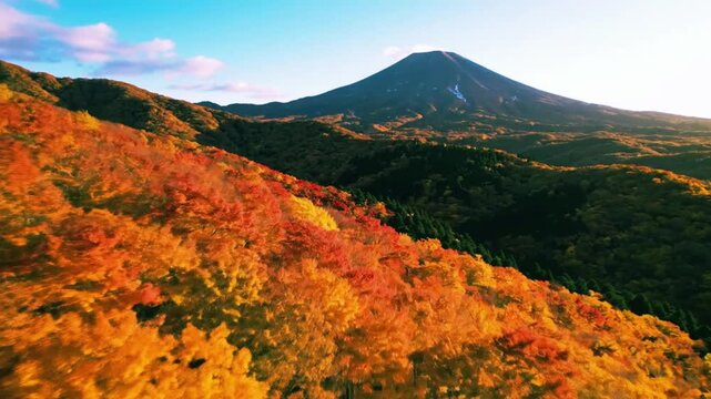 Majestic Peak Overlooking a Symphony of Autumn Gold.