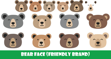 Fototapeta premium A cute collection of baby animal icons featuring a brown teddy bear, dog, and cat in a fun cartoon vector illustration set designed for kids