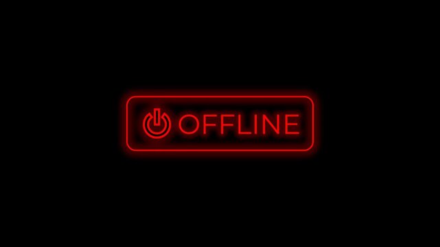 Red Neon Glowing 'Offline' Sign Against a Black Background Symbolizing Disconnection or Being Unplugged
