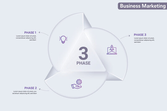 Neumorphism Infographic With 3 Options, Steps, Parts, Segments. Pie Chart Infographic Vector Illustration for Business Presentation, Annual Report Etc.