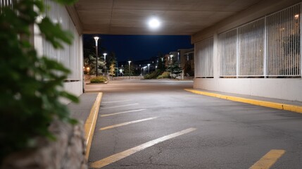 Obraz premium Wide Angle View of Parking Lot Corner with Hidden Lens at Night