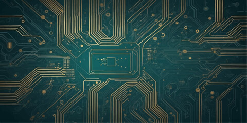 Modern electronic motherboard featuring a high-tech printed circuit board design with digital processor chips and integrated hardware components for advanced computer engineering and communication