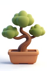 bonsai tree in a pot 3d rendering isolated on white background cartoon plastic style icon