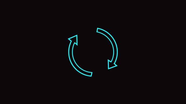 Circle arrow refresh icon animation on a black background,with 4k video animation.