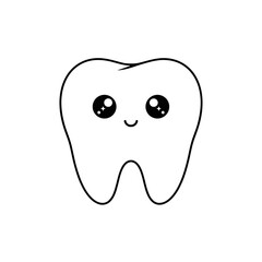 Obraz premium Cute cartoon tooth character with smiling face and big eyes 
