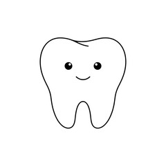 Obraz premium Happy cartoon tooth with smiley face on white background 