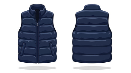 Versatile navy blue padded vest presented in crisp front and back views ideal for winter layering and casual fashion illustrations or modern apparel