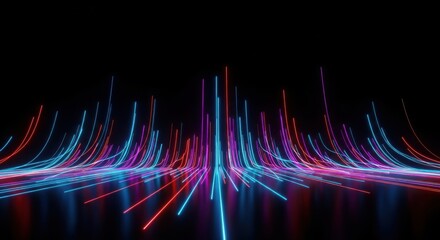 Abstract visualization of glowing neon light trails in a futuristic digital network, representing data flow and connectivity
