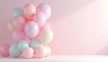 Balloon garland with pastel tones, minimal event backdrop, blank space