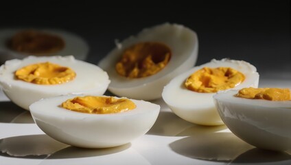 Halved Hard Boiled Eggs with Bright Yellow Yolks.