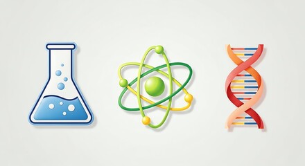 Science Symbols: Beaker, Atom, DNA