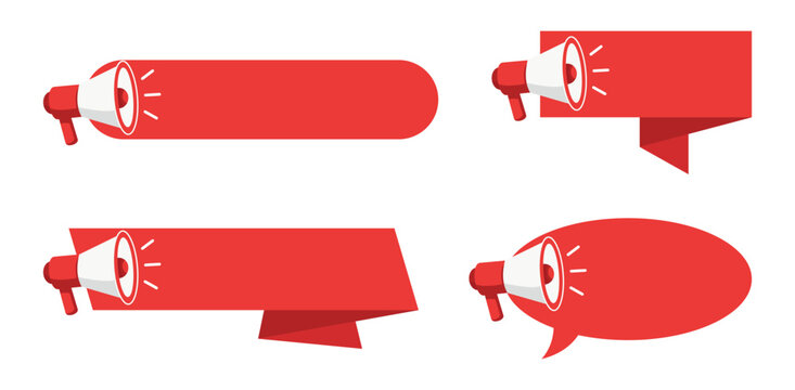 Megaphone speech banner set for announcements promotions and marketing communication design