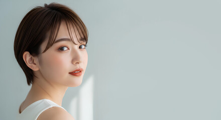 ショートヘアの日本人女性のビューティーポートレート	