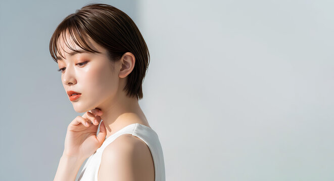 ショートヘアの日本人女性のビューティーポートレート	