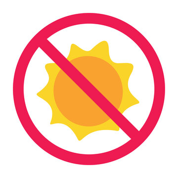 No sun exposure sign, forbidden sunlight symbol, avoid direct sunlight icon, keep away from sunlight warning sign