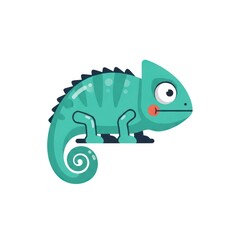 Naklejka premium Cute cartoon green chameleon character.