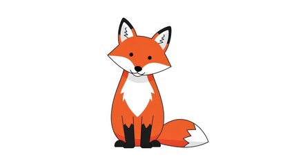 Obraz premium Cute cartoon red fox sitting.