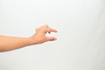 Hand Showing Small Size Gesture with Thumb and Index Finger Isolated on White Background