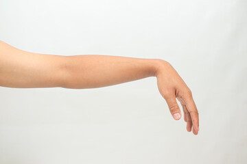 Human Arm Reaching Downwards Isolated on White Background