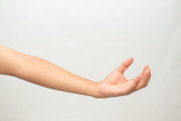Open Hand Reaching Out Offering Something Against White Background