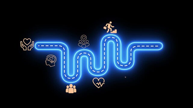Employee wellbeing idea on the black background. Creating employee benefits and satisfaction programs. Fostering a positive work culture and employee engagement. Motion graphics of wellbeing concept.