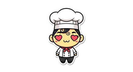 Obraz premium Cute Chibi Chef Character with Heart Eyes and White Uniform