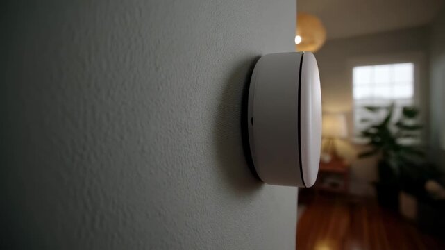 Ambient medium shot of a voice assistant light panel activating on command surrounded by a gently blurred room that showcases effortless home automation.