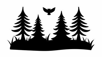 Obraz premium Serene forest landscape with soaring bird in silhouette