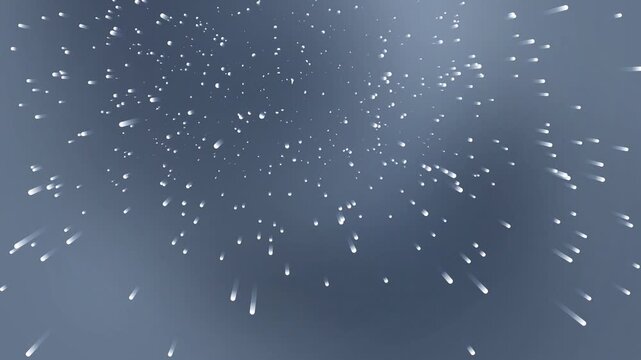 Fast forward moving white particle meteor streak or rain effect animation creating a dynamic space warp motion on a soft blue gray background