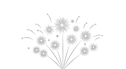 Obraz premium A black and white illustration of a fireworks display with multiple bursts of light and sparks.