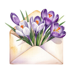 envelope with crocuses, watercolor