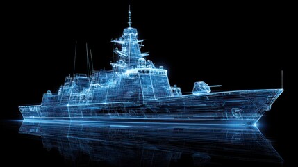 Abstract illustration of a warship on black background