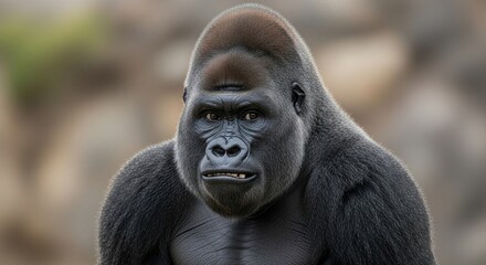 Obraz premium Majestic western lowland gorilla portrait with intense expression