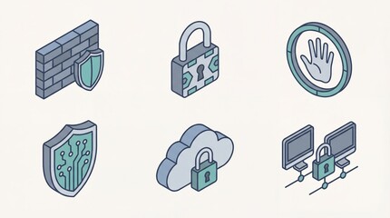 A collection of modern cybersecurity and privacy symbols for digital security, data protection and online safety concepts.