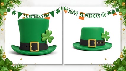 Fototapeta premium St patrick's day green top hats with shamrocks and banners