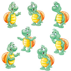 Obraz premium Cartoon turtles set. png. Transparent background.