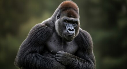 Fototapeta premium Majestic western lowland gorilla portrait in natural habitat