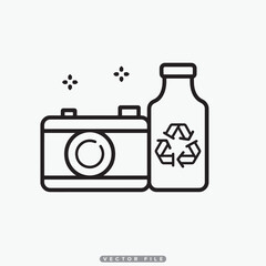 Camera and Recycling Bottle Icon, Environmental Photography Concept, Sustainable Media