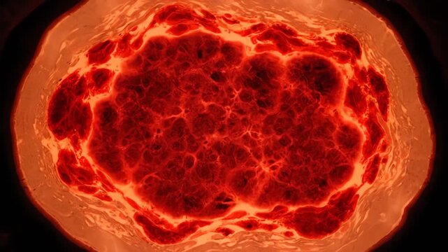 Glowing red burning planet earth explodes with blue electric lightning and fractal plasma motion in a seamless liquid fire texture design
